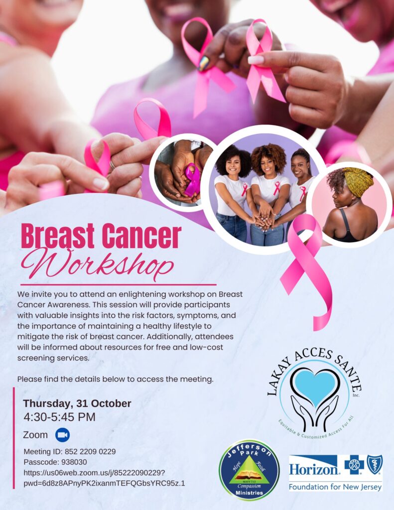 Breast Cancer Awareness : Virtual Workshop for Haitian Immigrant Women - Fòmasyon sou kansè nan Tete : Atelye Vityèl pou Fanm Imigran Ayisyen